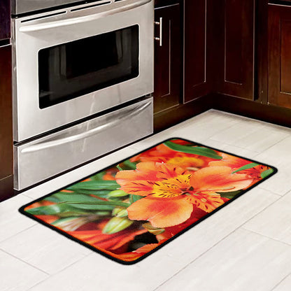 Orange Alstroemeria Print Kitchen Mat