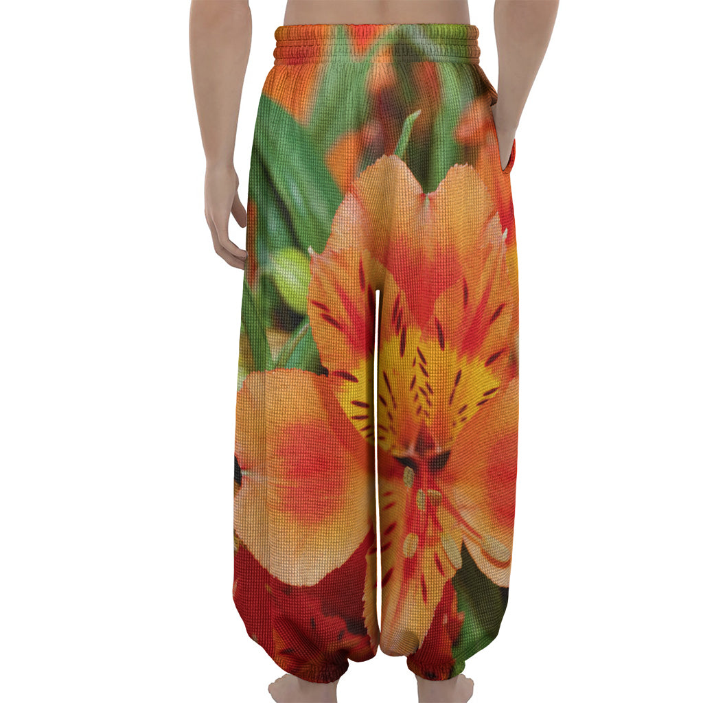 Orange Alstroemeria Print Lantern Pants