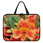 Orange Alstroemeria Print Laptop Sleeve With Handle