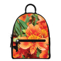 Orange Alstroemeria Print Leather Backpack
