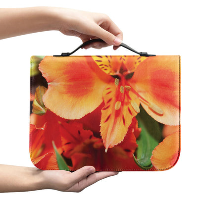 Orange Alstroemeria Print Leather Bible Cover