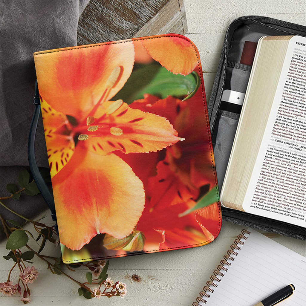 Orange Alstroemeria Print Leather Bible Cover