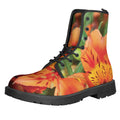 Orange Alstroemeria Print Lace-Up Boots