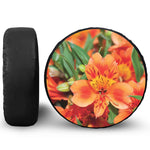 Orange Alstroemeria Print Leather Spare Tire Cover