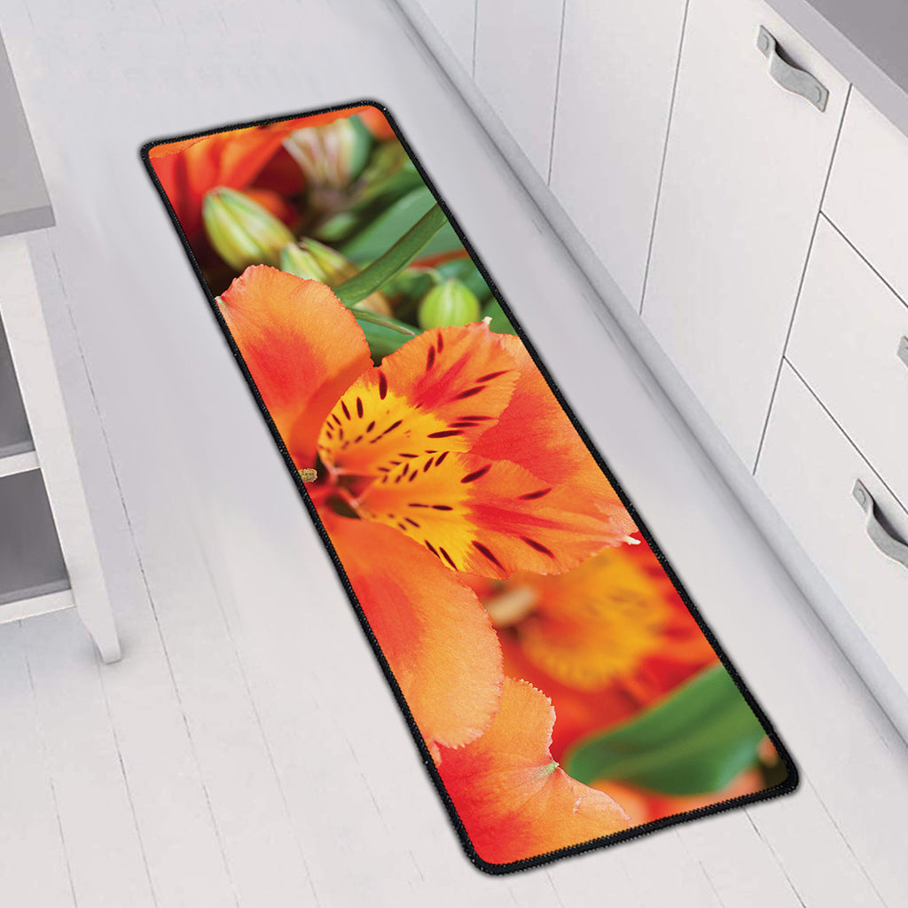 Orange Alstroemeria Print Long Kitchen Mat