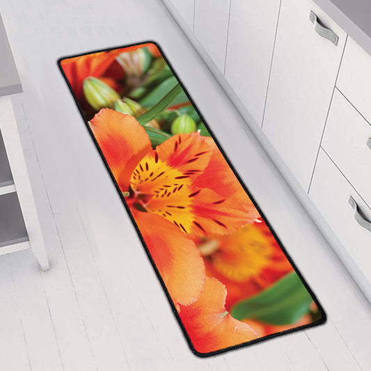 Orange Alstroemeria Print Long Kitchen Mat