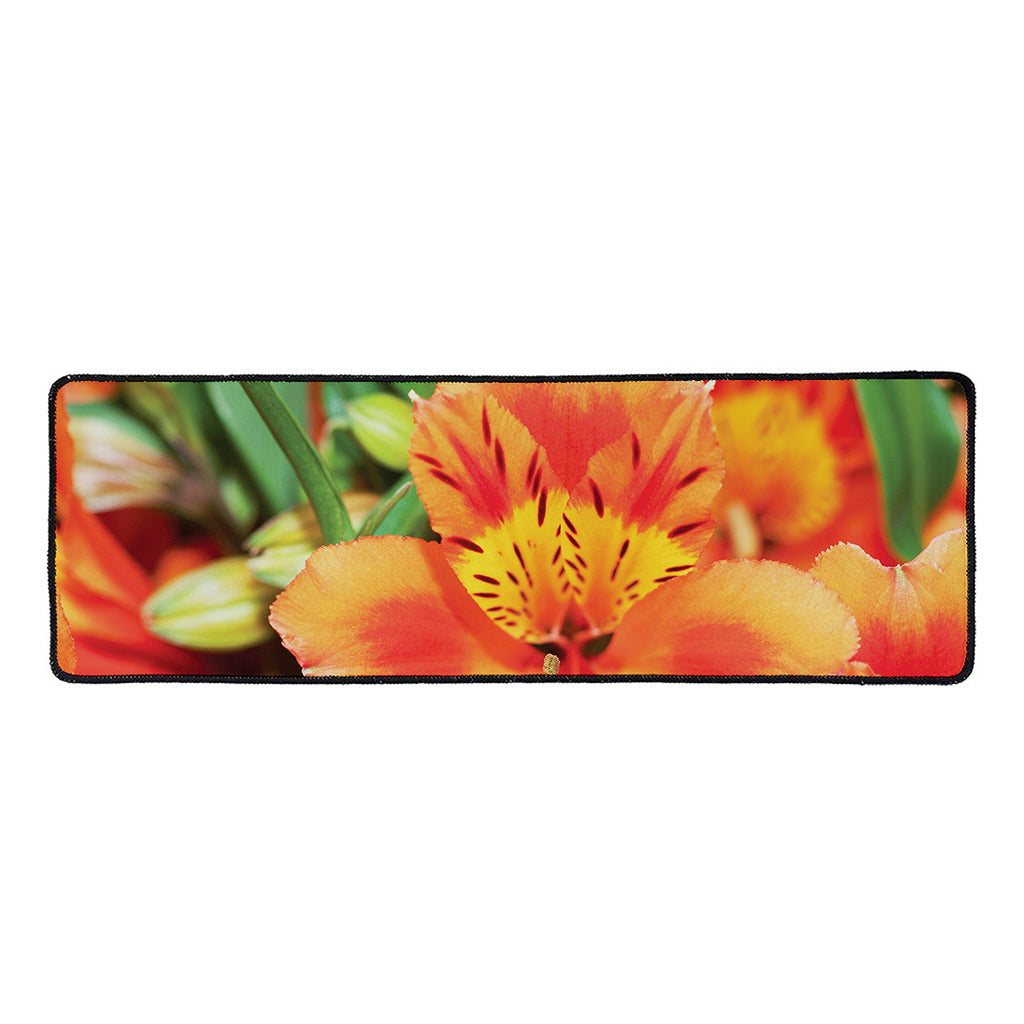 Orange Alstroemeria Print Long Kitchen Mat