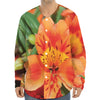 Orange Alstroemeria Print Long Sleeve Baseball Jersey