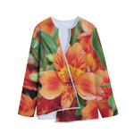 Orange Alstroemeria Print Long Sleeve Short Coat