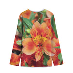 Orange Alstroemeria Print Long Sleeve Short Coat