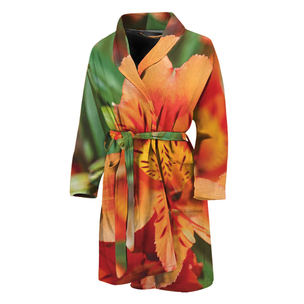 Orange Alstroemeria Print Men's Bathrobe