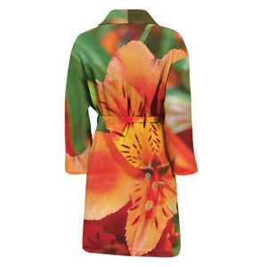 Orange Alstroemeria Print Men's Bathrobe