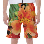 Orange Alstroemeria Print Men's Beach Shorts