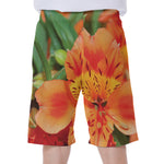 Orange Alstroemeria Print Men's Beach Shorts