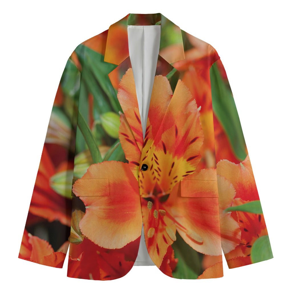 Orange Alstroemeria Print Men's Blazer