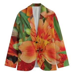 Orange Alstroemeria Print Men's Blazer