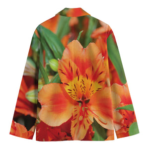 Orange Alstroemeria Print Men's Blazer