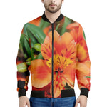 Orange Alstroemeria Print Men's Bomber Jacket