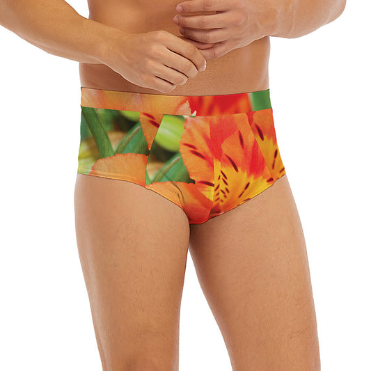 Orange Alstroemeria Print Men's Briefs