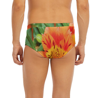 Orange Alstroemeria Print Men's Briefs