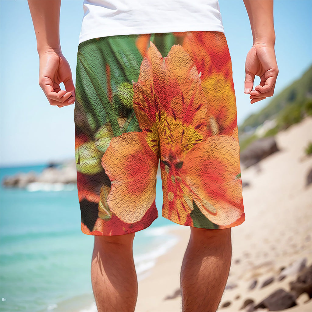 Orange Alstroemeria Print Men's Cargo Shorts