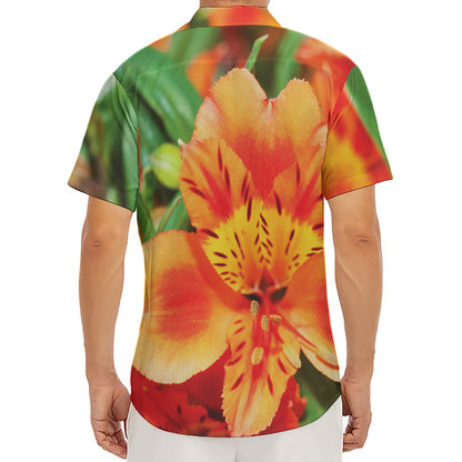 Orange Alstroemeria Print Men's Deep V-Neck Shirt