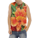 Orange Alstroemeria Print Men's Fitness Tank Top