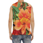 Orange Alstroemeria Print Men's Fitness Tank Top