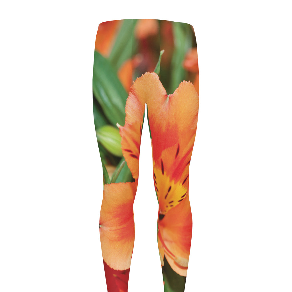 Orange Alstroemeria Print Men's leggings