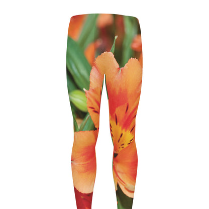 Orange Alstroemeria Print Men's leggings