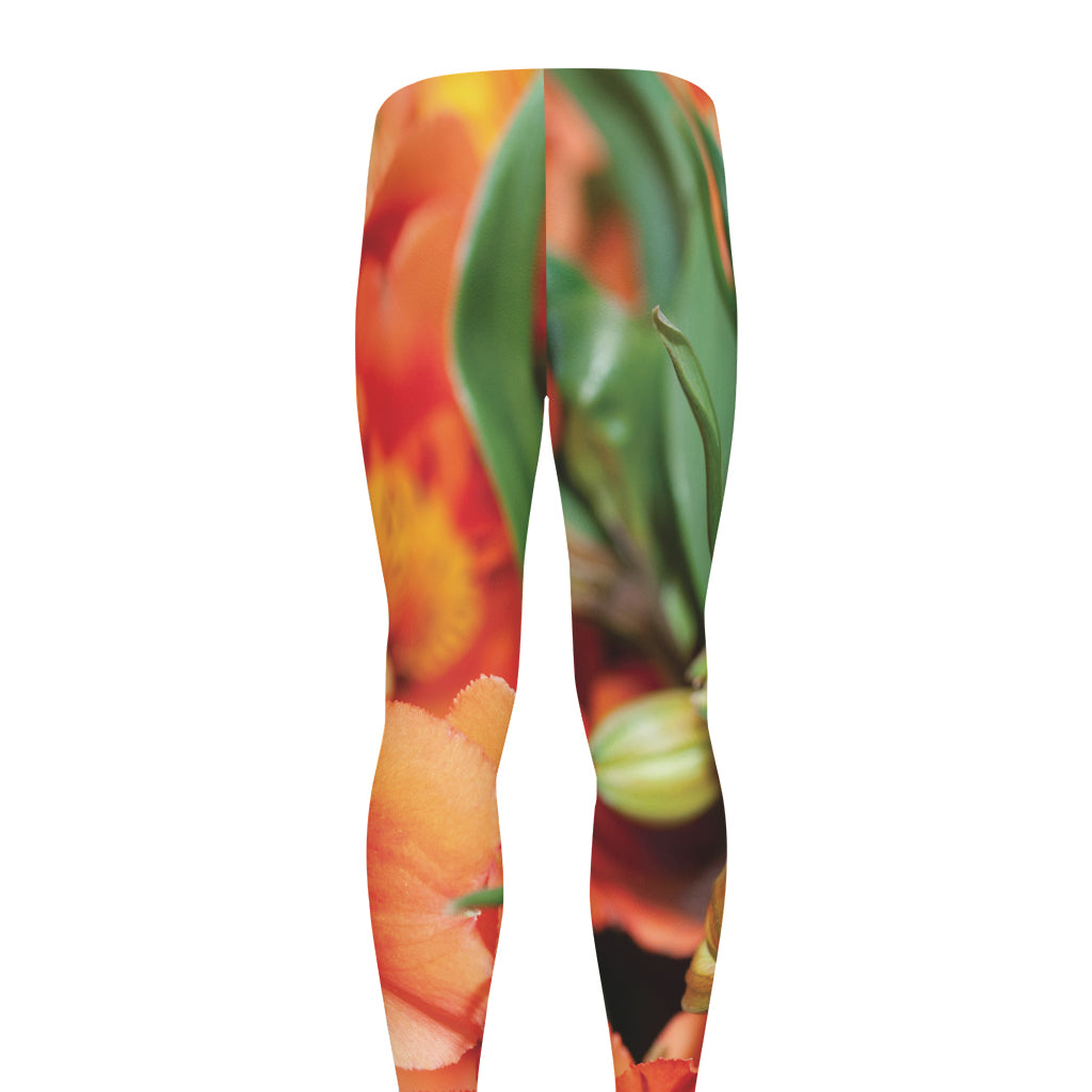 Orange Alstroemeria Print Men's leggings