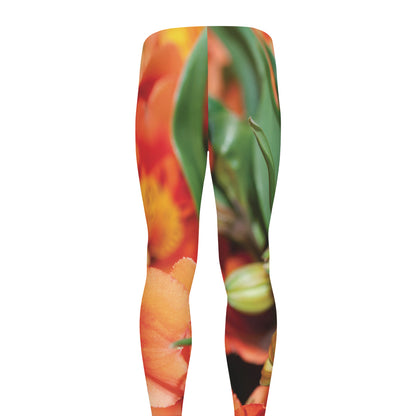 Orange Alstroemeria Print Men's leggings