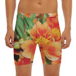 Orange Alstroemeria Print Men's Long Boxer Briefs