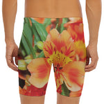 Orange Alstroemeria Print Men's Long Boxer Briefs