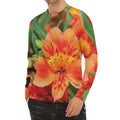 Orange Alstroemeria Print Men's Long Sleeve Rash Guard