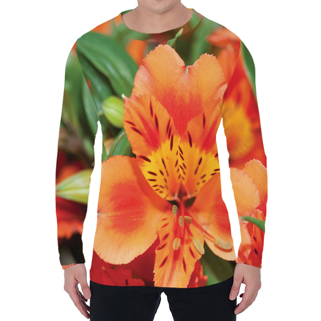 Orange Alstroemeria Print Men's Long Sleeve T-Shirt