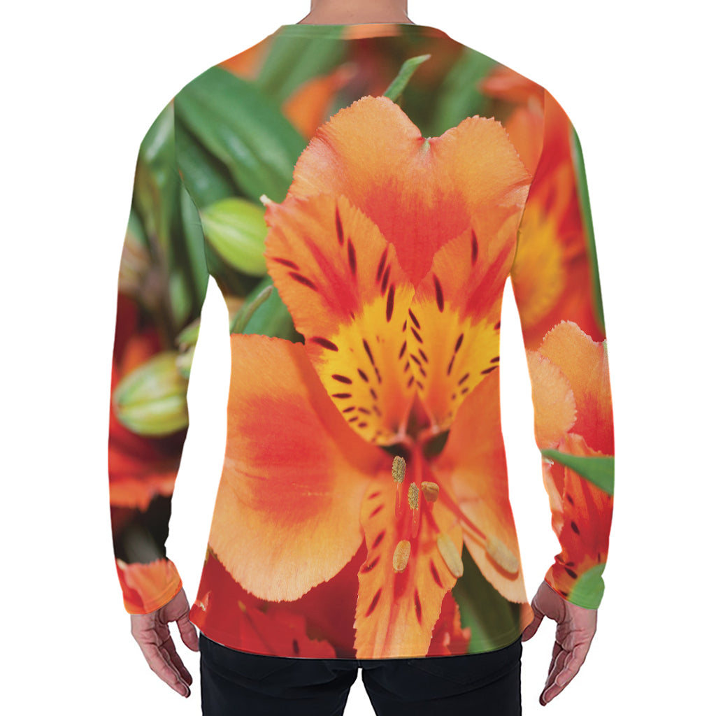 Orange Alstroemeria Print Men's Long Sleeve T-Shirt