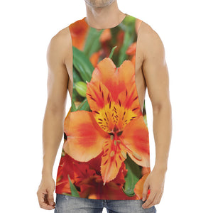 Orange Alstroemeria Print Men's Muscle Tank Top