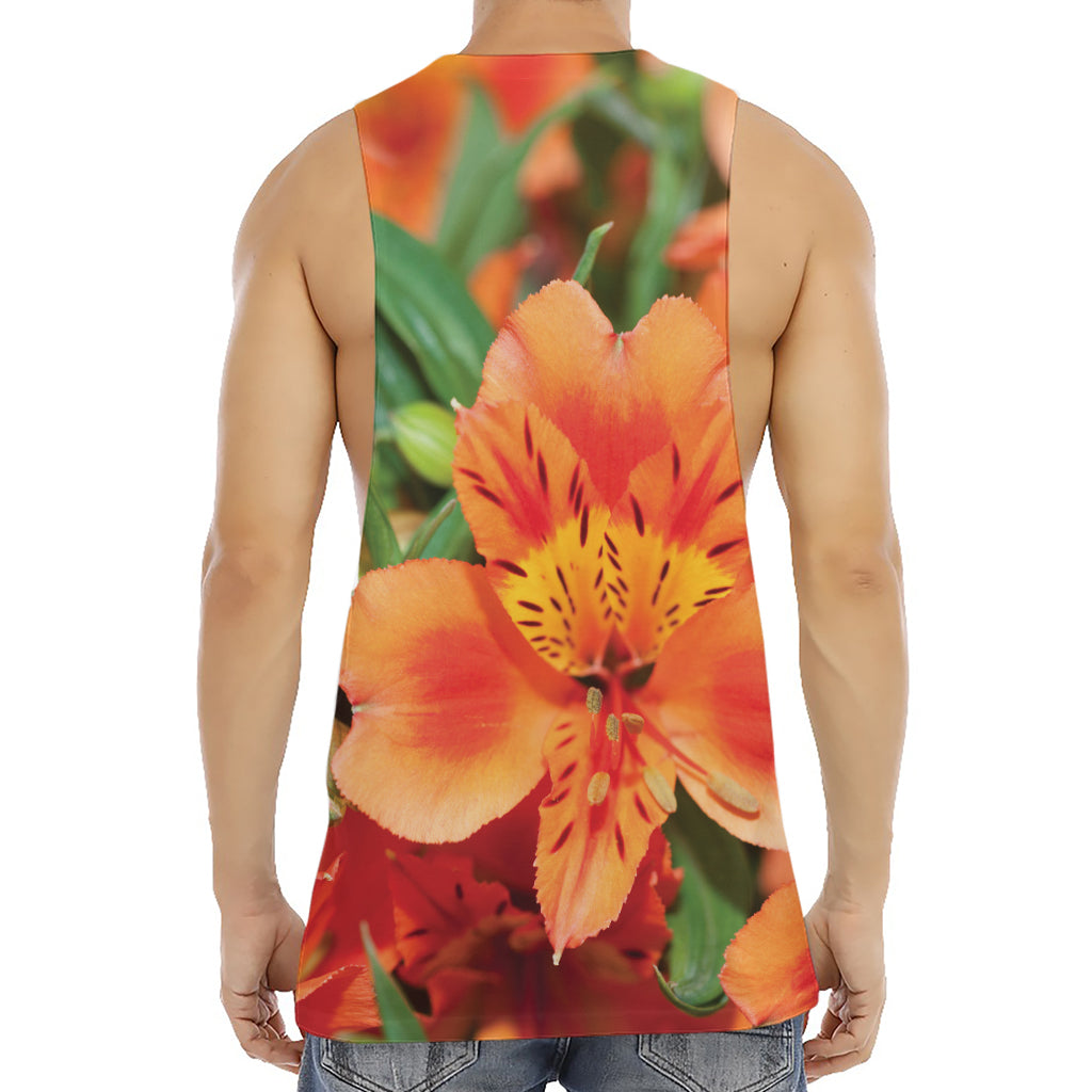 Orange Alstroemeria Print Men's Muscle Tank Top