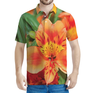 Orange Alstroemeria Print Men's Polo Shirt