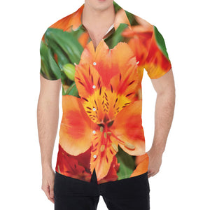 Orange Alstroemeria Print Men's Shirt