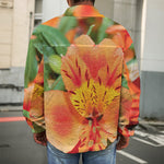 Orange Alstroemeria Print Men's Shirt Jacket