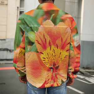 Orange Alstroemeria Print Men's Shirt Jacket