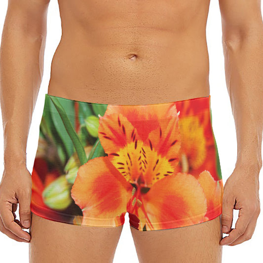 Orange Alstroemeria Print Men's Short Boxer Briefs