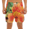 Orange Alstroemeria Print Men's Split Running Shorts