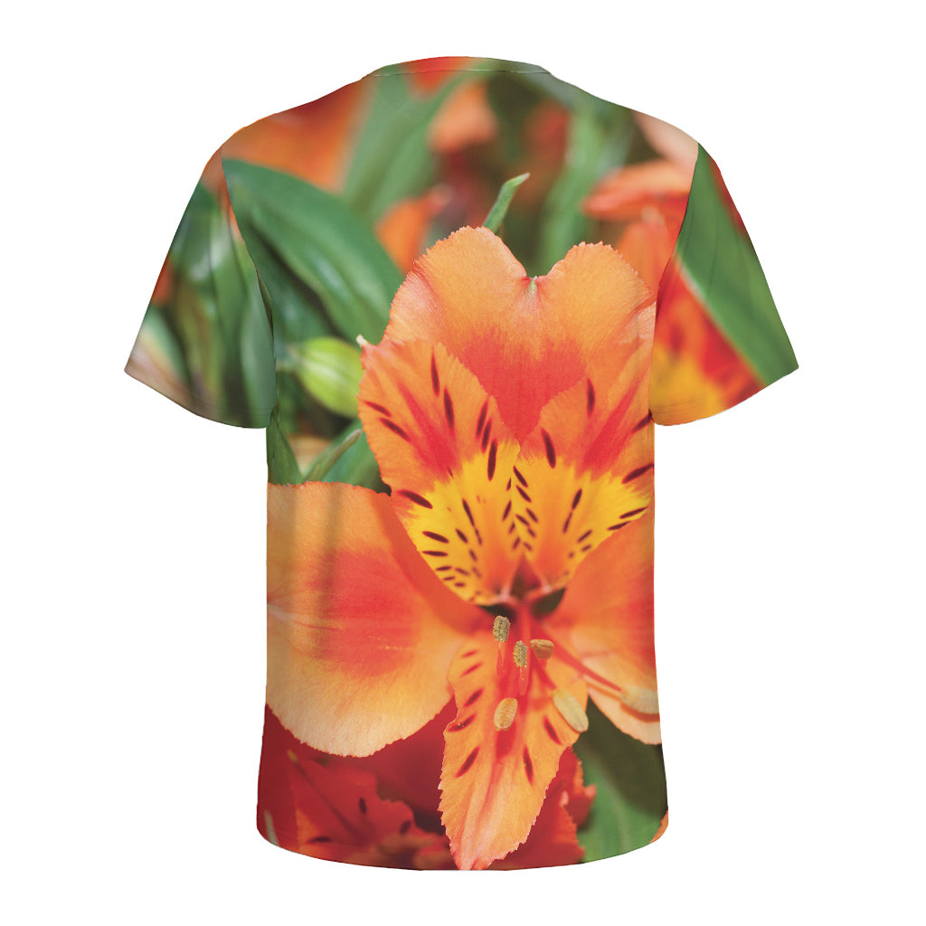 Orange Alstroemeria Print Men's Sports T-Shirt