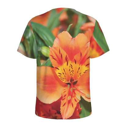 Orange Alstroemeria Print Men's Sports T-Shirt
