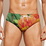 Orange Alstroemeria Print Men's Swim Briefs