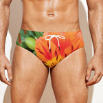 Orange Alstroemeria Print Men's Swim Briefs