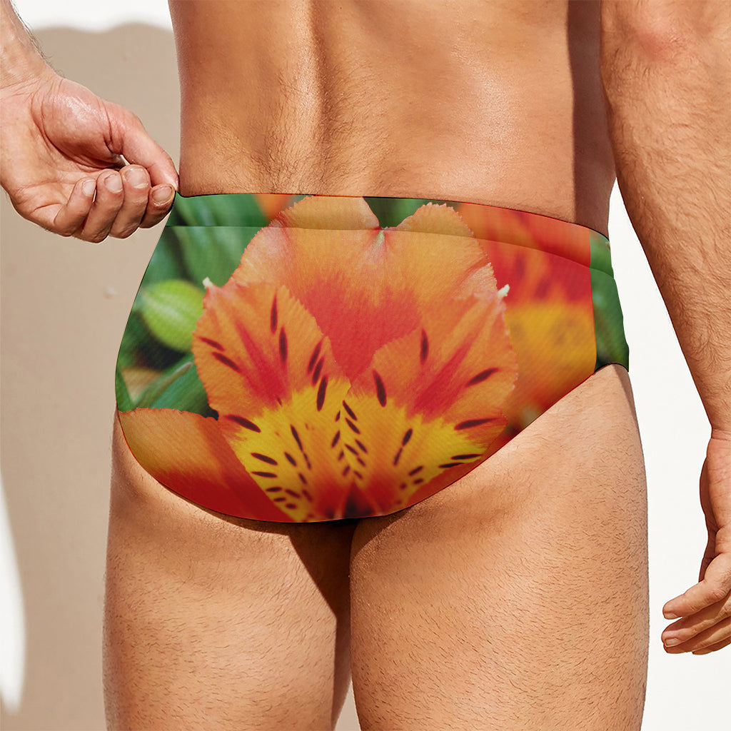 Orange Alstroemeria Print Men's Swim Briefs